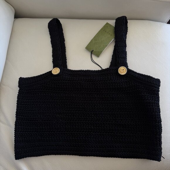 NWT GUCCI Crochet-Knit Sleeveless Crop Top Sz L Black 100% Authentic - Picture 10 of 10
